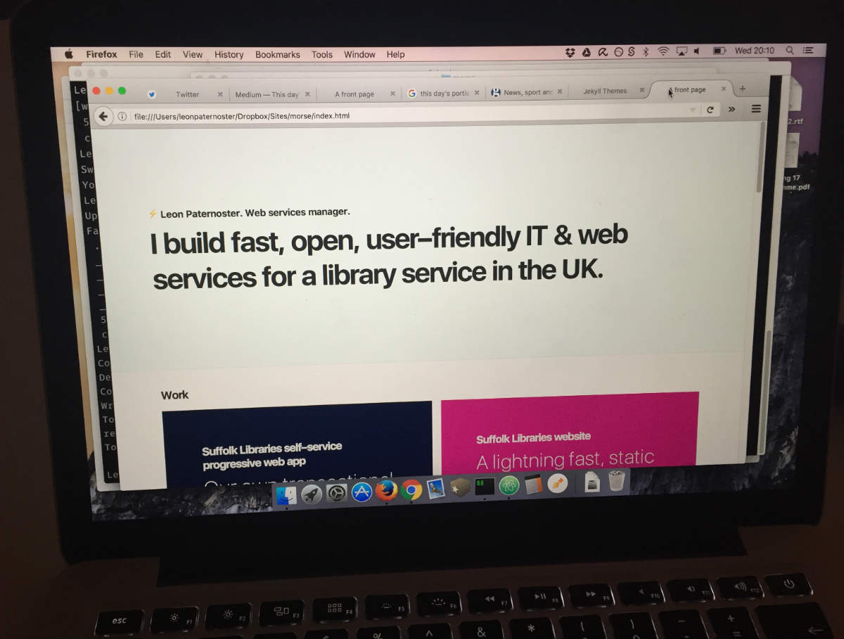 MacBook Pro showing a draft web page for my website